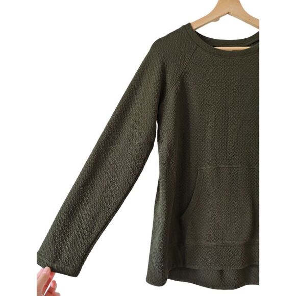 J Jill Women Textured Sweatshirt Green Kangaroo Pocket Round Neck Pullover Sz S - Picture 4 of 11